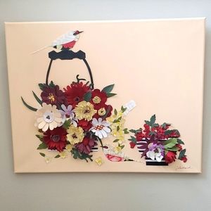 Collage had cut flowers on canvas